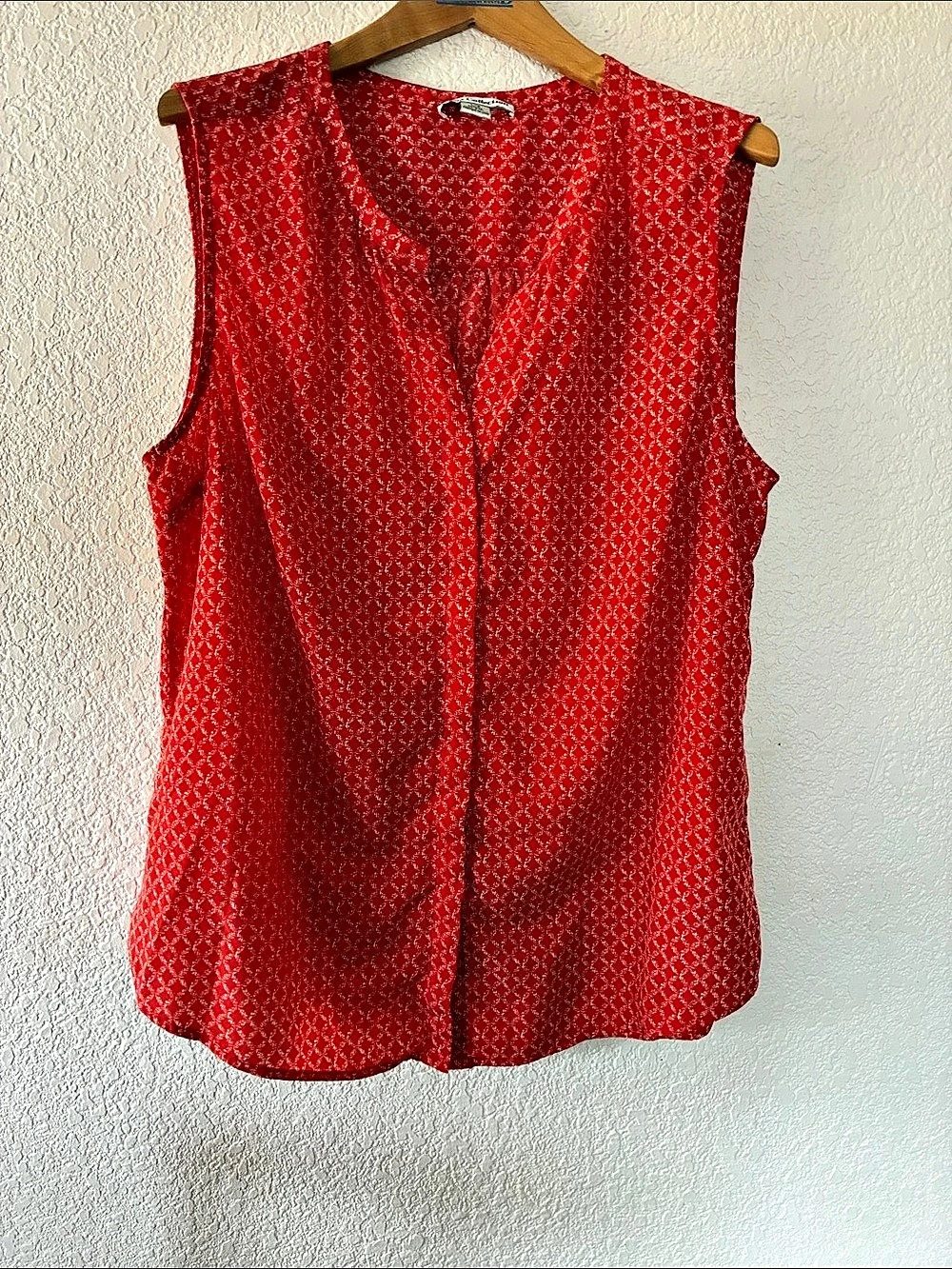 Dalia Collection Orange and White Geometric Blouse Size Large Like New